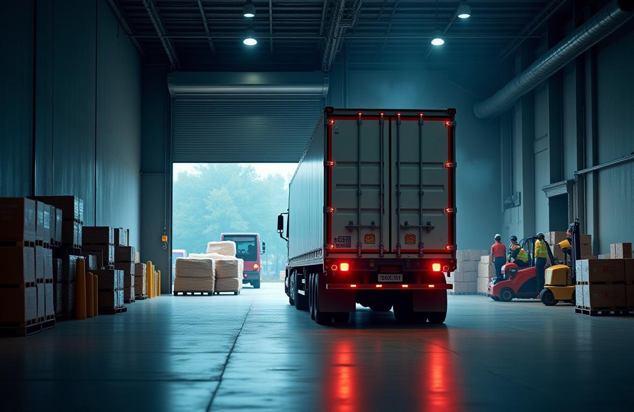 Full truckload being loaded at warehouse dock