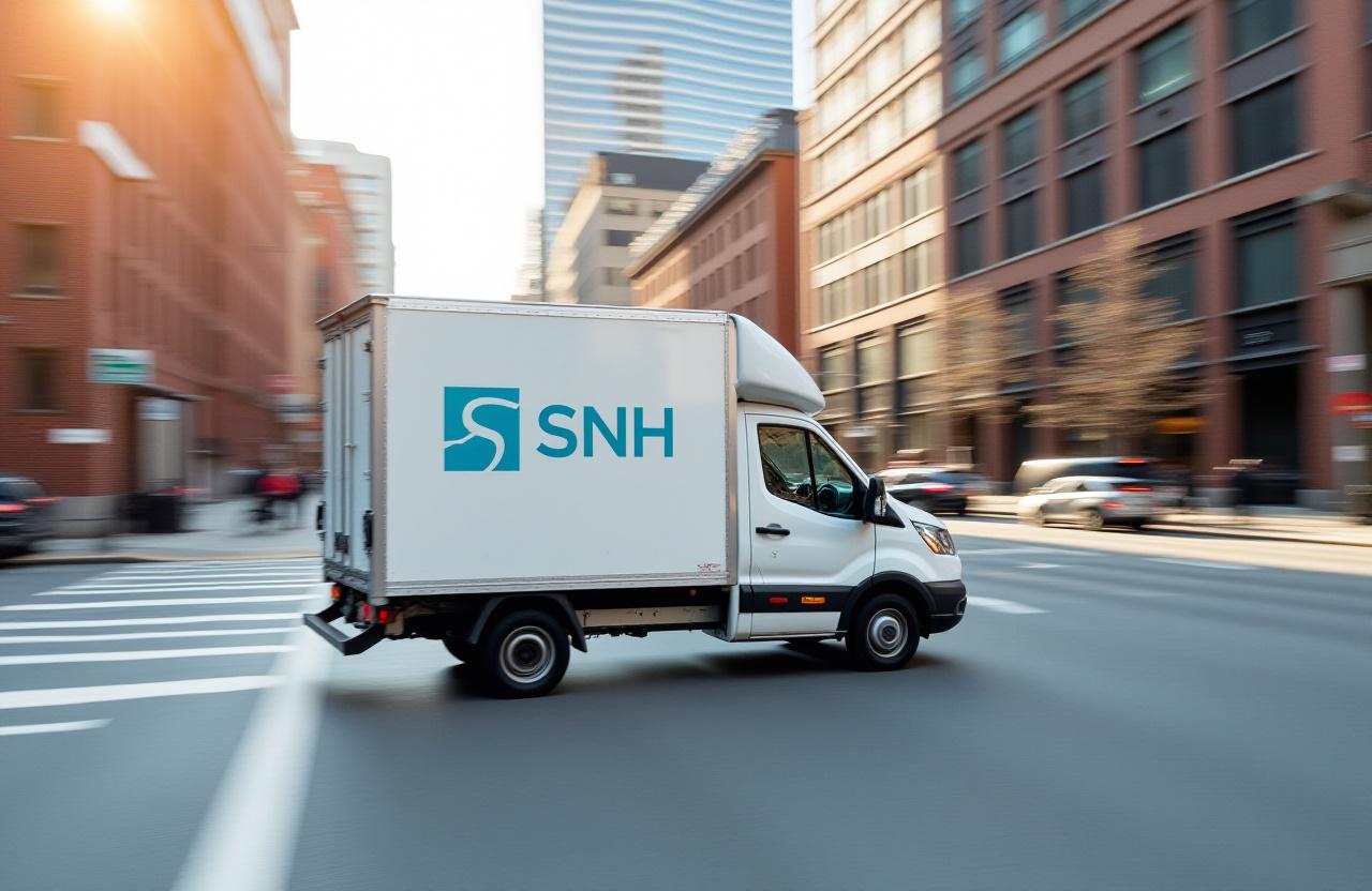 Last-mile delivery truck navigating urban route